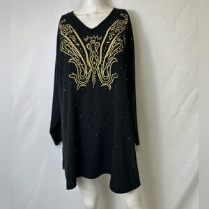 Carole Little Vintage  Black Gold Embellished Pullover Sweater Size 3X